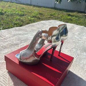 Charles Jourdan Metallic Silver Peep-Toe Heels